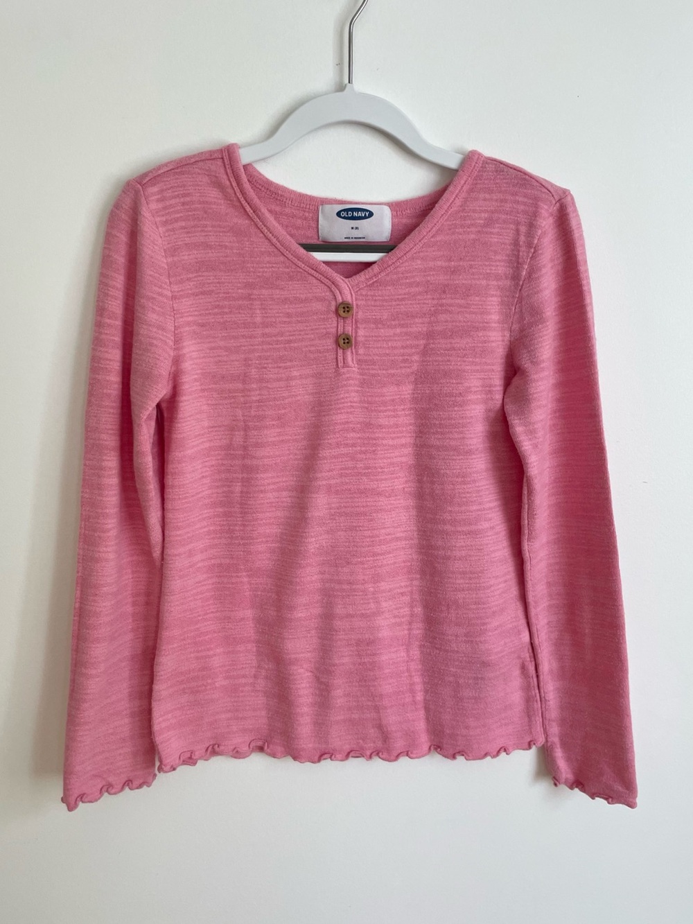$6 💥Slub Knit Drapey Henley Sweater, V-Neck, Heathered Pink White, Long Sleeves